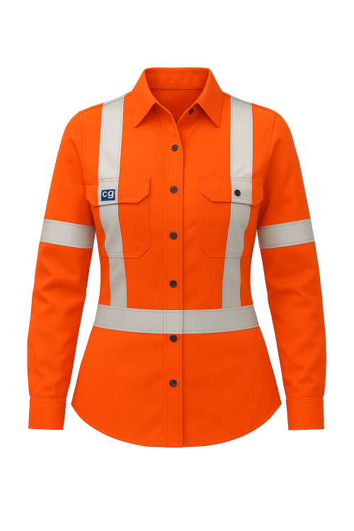 Long Sleeve Button-Up Flame Resistant Work Shirt, 2" Silver